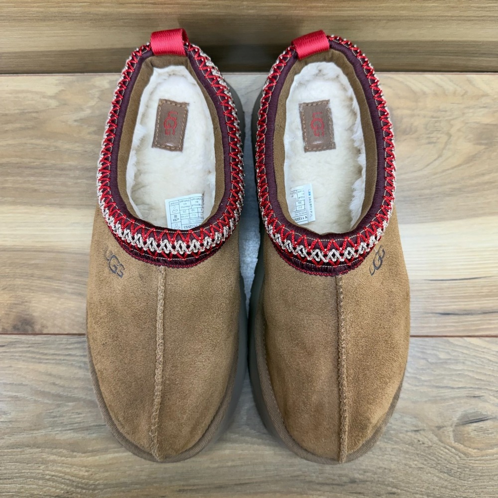 UGG Tazz Platform Slippers Womens 8 Chestnut Suede Sherpa Shearling Lined Tasman - Picture 5 of 12
